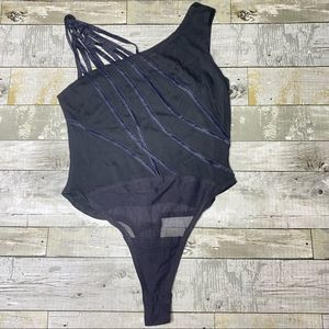 Vintage strappy black thong body suit
